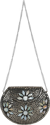 Anekaant Silver Clutch with Metal Work & Stone Work