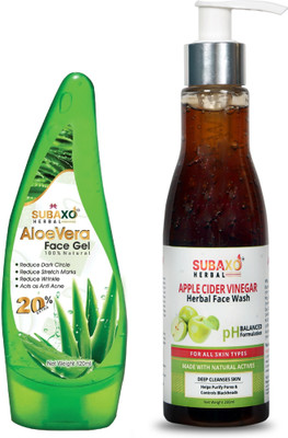 Subaxo Herbal Aloe Vera Face Gel 120 ml And Herbal Apple Cider Vinegar face Wash 200 ml(2 Items in the set)