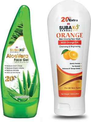 Subaxo Herbal Aloe Vera Face Gel 120 ml And Herbal Orange Face Wash 120 ml(2 Items in the set)