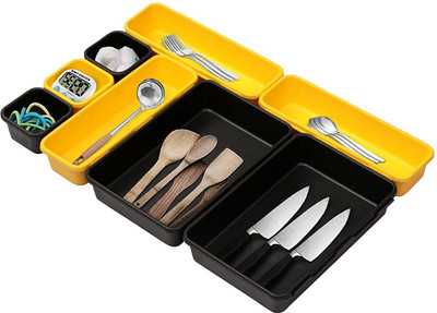 Cutting EDGE Empty Cutlery Box Drawer Case(Black, Yellow  Holds 8 Pieces)