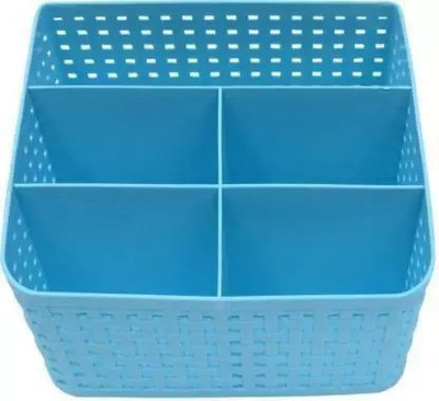 Aglor 5 Compartments Plastic Pen stand(Light Blue)