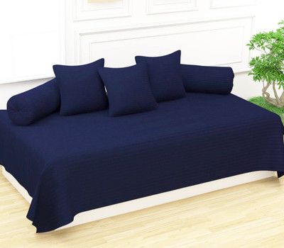 Trance Home Linen Cotton Striped Diwan Set(Dark Blue)