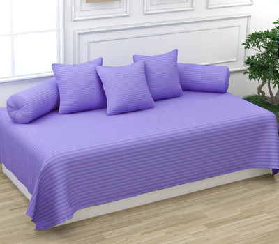 Trance Home Linen Cotton Striped Diwan Set(Lavender)