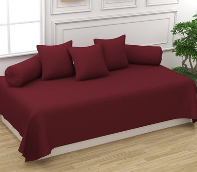 Trance Home Linen Cotton Striped Diwan Set(Maroon)