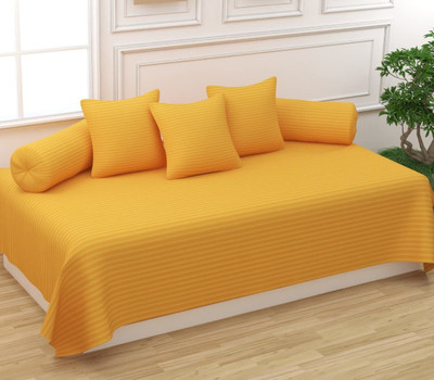 Trance Home Linen Cotton Striped Diwan Set(Yellow)