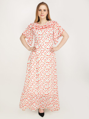 Jakanary Women Maxi Multicolor, White, Red, Green Full Length Dress