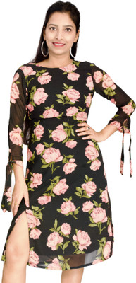 Preety World Women Shift Black Knee Length Dress