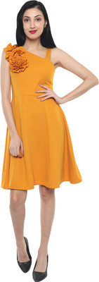DyrectDeals Women Fit and Flare Yellow Knee Length Dress