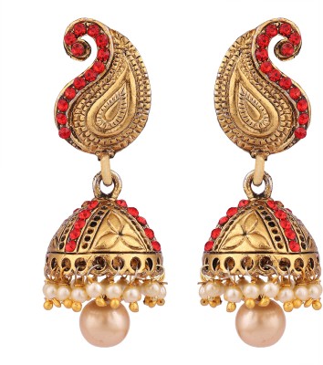 Divastri Gold Plated Stylish Ethnic Style red Stone Jhumka Earring Cubic Zirconia Brass Jhumki Earring