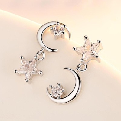 MYKI Cute Moon & Star Drop Earrings For Women & Girls Swarovski Zirconia Metal Drops & Danglers