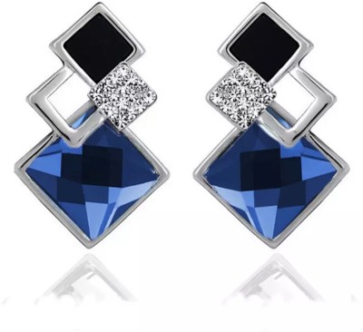 Nilu's Collection Fashionista Big Geometric Square Blue Crystal Earring for Women and Girls Crystal Alloy Drops & Danglers