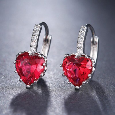 MYKI Casual Red Stone Stud Earrings For Women & Girls Swarovski Zirconia Metal Hoop Earring