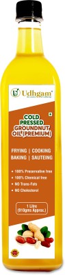 Udhgam Wood churned Cold pressed Groundnut Oil PREMIUM Kolhu/Ghani/Chekku Chemical Free Groundnut Oil Glass Bottle(1 L)