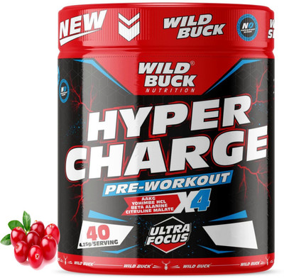 WILD BUCK Hyper Charge Pre-Workout For Hardcore Pump ,Non-Crash Energy Both For Men &Women Energy Drink(170 g, Cranberry Flavored)