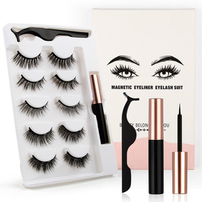 Vinayakart 5 Pair 3D Reusable Magnetic False Eyelashes Kit with Eyeliner - 17/19/20/29/32(Pack of 5)