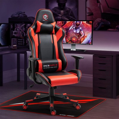 OVERPOWER Gaming Chair Ergonomic Seat with Headrest Leather Gaming Chair Gaming Chair(Red, Black)