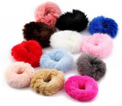 brikshi Fluffy Soft Fur Elastic Multicolour Hair Rubber Bands for Girls Women Pack of 12 Rubber Band(Multicolor)