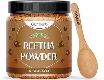 OurHerb Pure & Natural Reetha (Soap Nut) Powder for Hair Care with Wooden Spoon - 100g(100 g)