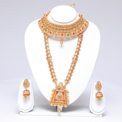 Swarajshop Copper Gold-plated Green, Maroon, Gold Jewellery Set(Pack of 1)