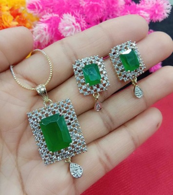 Unique Collection Alloy Gold-plated Green Jewellery Set(Pack of 1)