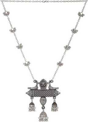 AnaBella LATEST OXIDISED GERMAN SILVER AFGHANI LONG CHAIN SET ENGRAVED GANESH & SPARROW Black Silver Plated Alloy Chain Set