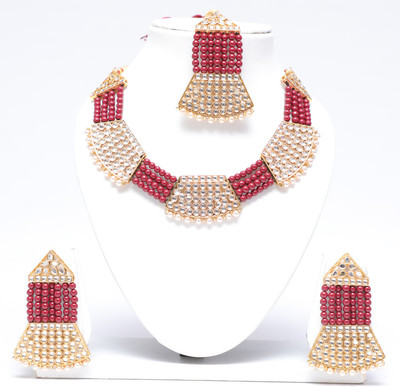 Swarajshop Alloy Gold-plated Maroon, Gold Jewellery Set(Pack of 1)