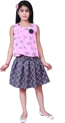 Arshia Fashions Girls Party(Festive) Top Skirt(Pink)