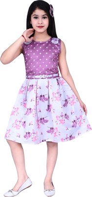 Arshia Fashions Girls Midi/Knee Length Casual Dress(Purple, Sleeveless)