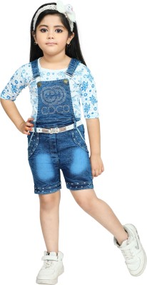 NEW COLLECTIONS Dungaree For Girls Casual Printed Denim(Blue, Pack of 1)