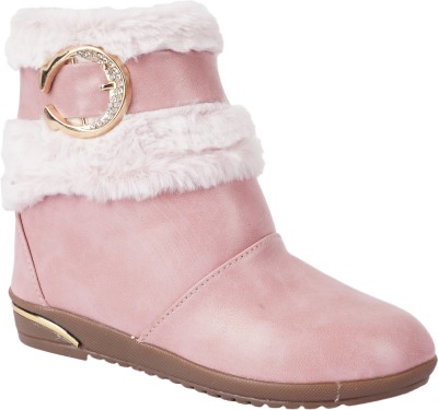 LNG Lifestyle Girls Zip Casual Boots(Pink, 5 - 5.5 Years)