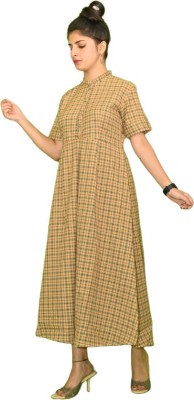 PRV Fashion Women Checkered Straight Kurta(Yellow)