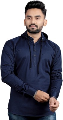 SPOQUE Men Washed Straight Kurta(Dark Blue)