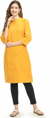 Priya Point Women Solid Frontslit Kurta(Yellow)