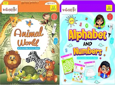 Braintastic Alphabet & Animal World Write Wipe Reusable Activity Sheet with Free Puzzle Kid(Multicolor)