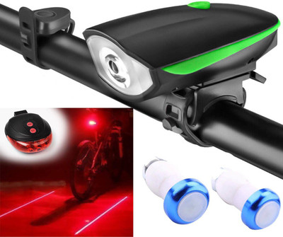 DSTECHBAR Combo of Rechargeable Front Light Tail Laser LED Handle Grip Light LED Front Rear Light Combo(Black, Blue)