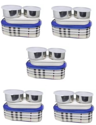 Tritika Steel, Plastic 3 Containers Lunch Box (750 ml) Style 5 Pack of 5 3 Containers Lunch Box(750 ml, Thermoware)