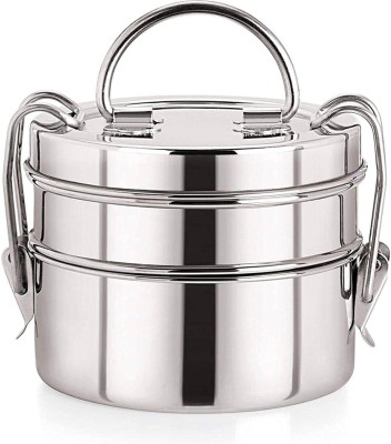 SWASTIK Box Stainless Steel Compartment Tiffin Box with Lid, Silver (2 Compartment) 2 Containers Lunch Box(500 ml)