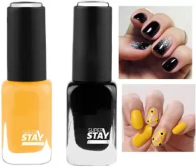 tanvi27 YELLOW & BLACK SUPER STAY WATER PROOF MATTE FINISH NAIL POLISH MULTI COLOR(Pack of 2)