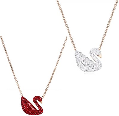 Vembley Combo of 2 Lavish Rose Gold Plated Red and White Swan Pendant Necklace Gold-plated Plated Alloy Necklace