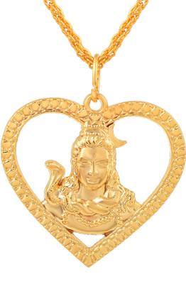 Dzinetrendz Brass Silverplated Heartshape Mahadev Shankar Shiv chain pendant Gold-plated Brass Pendant