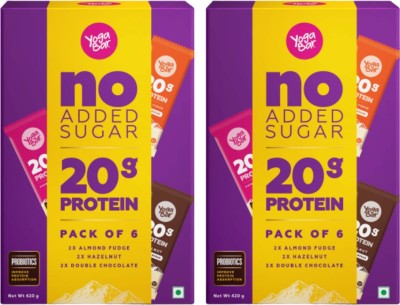Yogabar 20g No Added Sugar Protein Bars Variety Pack| Pack of 12 Protein Bars(720 g, Assorted Flavor)
