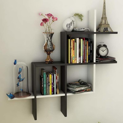 RASTWOOD New Plus Wooden Wall Shelf(Number of Shelves - 6, Black, White)