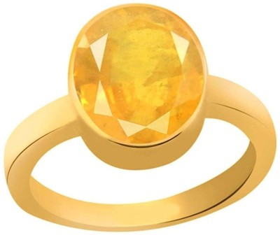 S KUMAR GEMS & JEWELS Certified Natural 6.25 Ratti Yellow Sapphire Stone ( Pukhraj Stone ) Panchdhatu Alloy Sapphire Gold Plated Ring