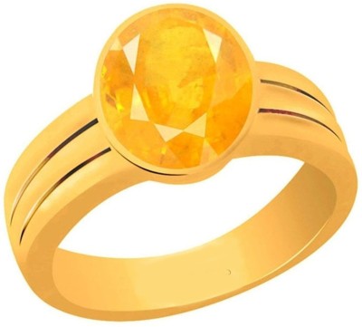 S KUMAR GEMS & JEWELS Certified Natural 5.25 Ratti Yellow SapphireStone ( Pukhraj ) Panchdhatu Alloy Sapphire Gold Plated Ring