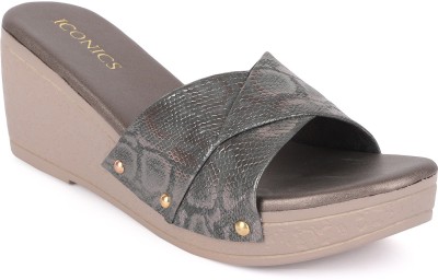 ICONICS Women Wedges(Grey , 7)