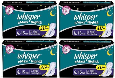 Whisper Maxi Nights XL Wings - 15+15+15+15 Count Sanitary Pad(Pack of 4)