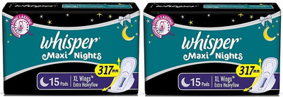 Whisper Maxi Nights XL Wings - 15+15 Count Sanitary Pad(Pack of 2)