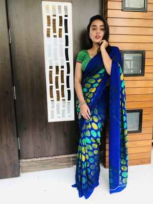 Anand Sarees Ombre, Geometric Print Bollywood Georgette Saree(Blue)