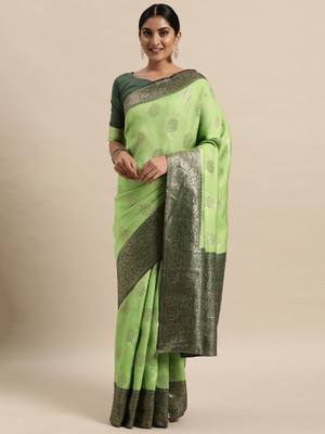 Ratnavati Woven Banarasi Silk Blend Saree(Green)