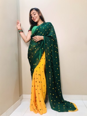 Anand Sarees Polka Print Daily Wear Georgette Saree(Green, Yellow)